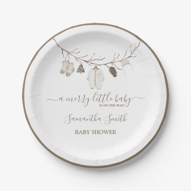 Merry Little Christmas Winter Baby Shower Paper Plates (Front)