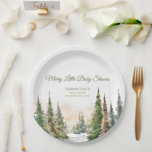 Merry Little Christmas Winter Baby Shower  Paper Plates