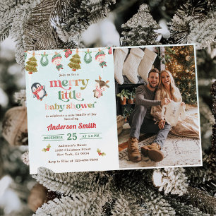Merry Little Christmas Winter Baby Shower Photo Invitation