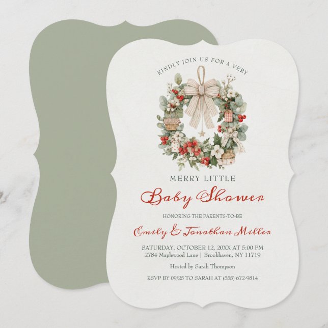 Merry Little Christmas Wreath Baby Shower Invitation (Front/Back)