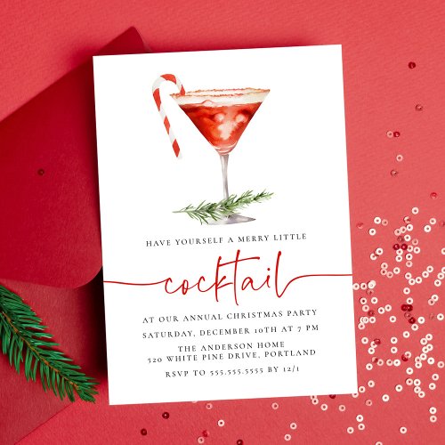 Merry Little Cocktail Candy Cane Holiday Party Invitation