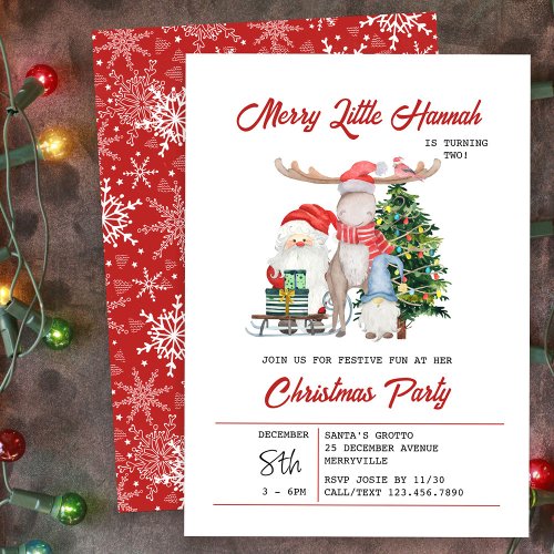Merry Little Cute Kids Christmas Birthday Party Invitation