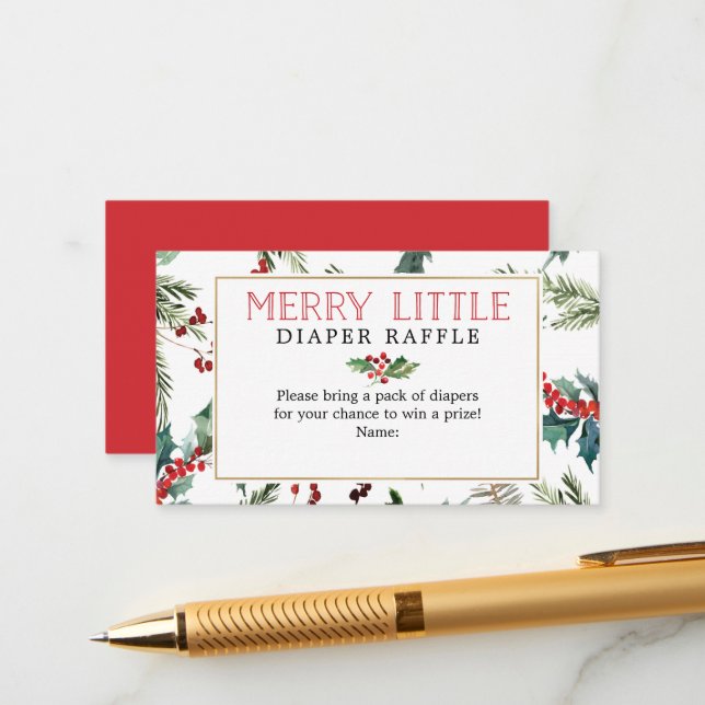 Merry Little Diaper Raffle Baby Shower Card (Front/Back In Situ)