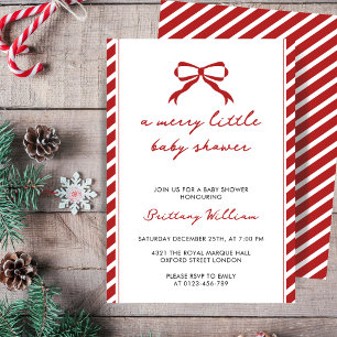 Merry Little Elegant Christmas Bow Baby Shower Invitation