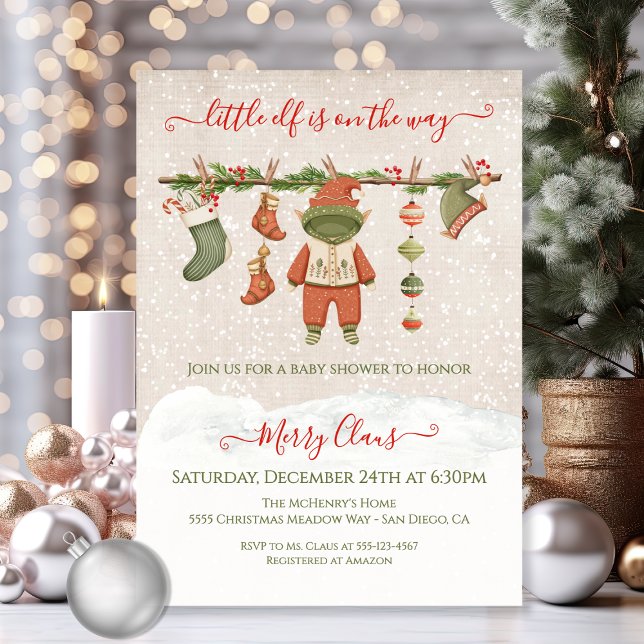 Merry little Elf Christmas Baby Shower Invitation (Creator Uploaded)