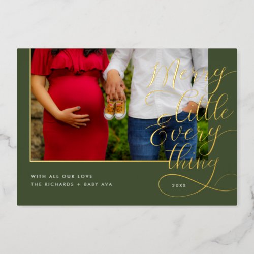 Merry Little Everything Baby On the Way Photo Foil Holiday Card