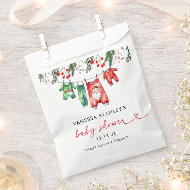 Merry Little Floral Christmas Santa Baby Shower Favor Bag (Clipped)