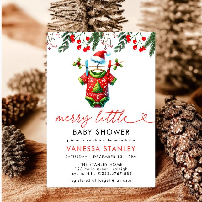 Merry Little Floral Christmas Santa Baby Shower Invitation (Creator Uploaded)