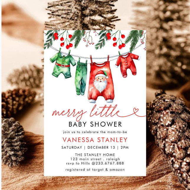 Merry Little Floral Christmas Santa Baby Shower Invitation (Creator Uploaded)