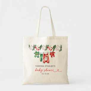 Merry Little Floral Christmas Santa Baby Shower Tote Bag