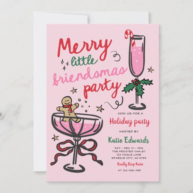 Merry Little Friendsmas Christmas Cocktail Party Invitation (Front)