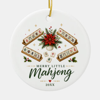 Merry Little Mahjong Poinsetta Christmas Ceramic Ornament