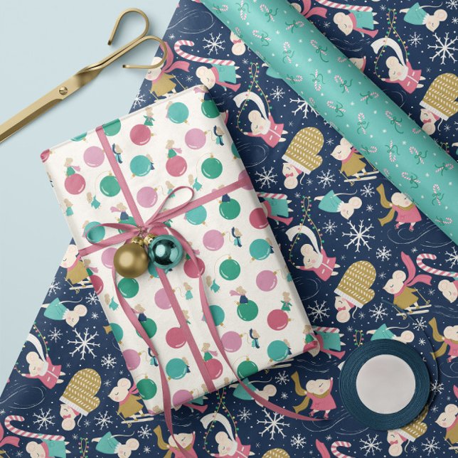 Merry Little Mice- Christmas Wrapping Paper Trio 2 (Merry Little Mouse themed set of 3 coordinating Christmas gift wrap sheets by Clearlytangled Studio.)