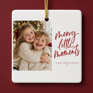 Merry Little Moments Red Script Photo Ornament