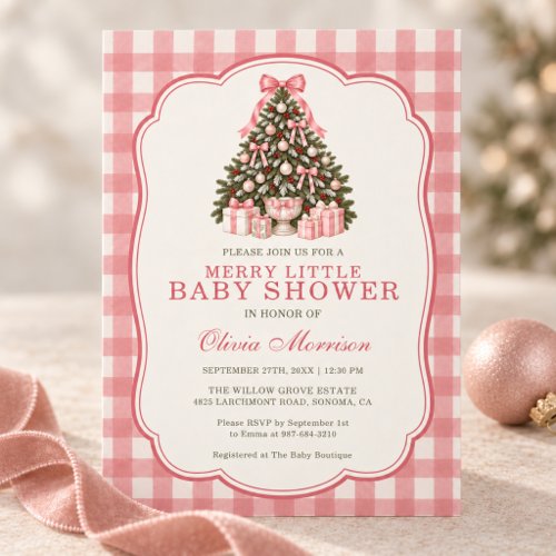 Christmas Merry Little Baby Shower Pink baby shower invitation