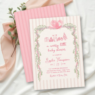 Merry Little Pink Green Greenery Girl Baby Shower Invitation