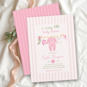 Merry Little Pink Green Stripe Girl Baby Shower Invitation