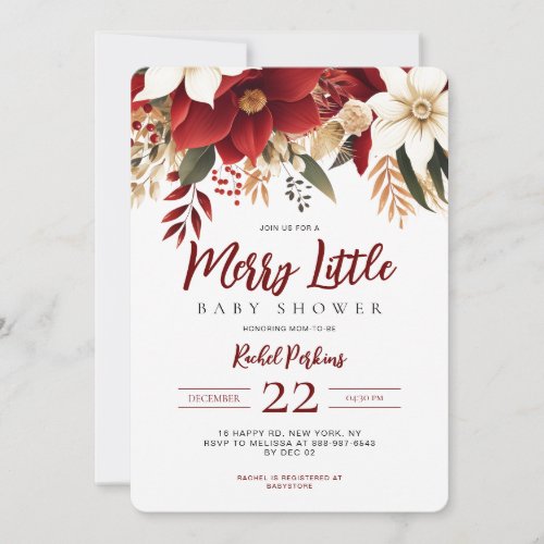 Merry Little Poinsettia Christmas  Baby Shower Invitation