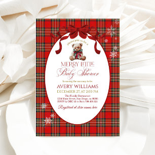 Merry Little Red Bow Christmas Plaid Invitation