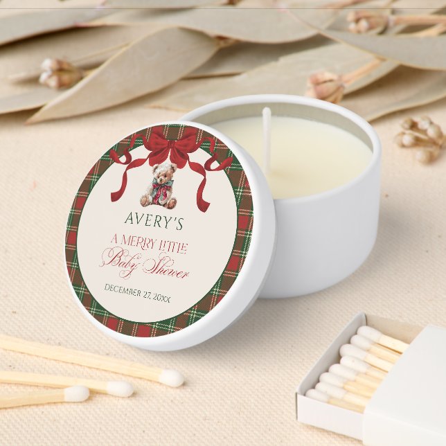 Merry Little Red Bow Christmas Plaid  Mini Candle Favors (Insitu)