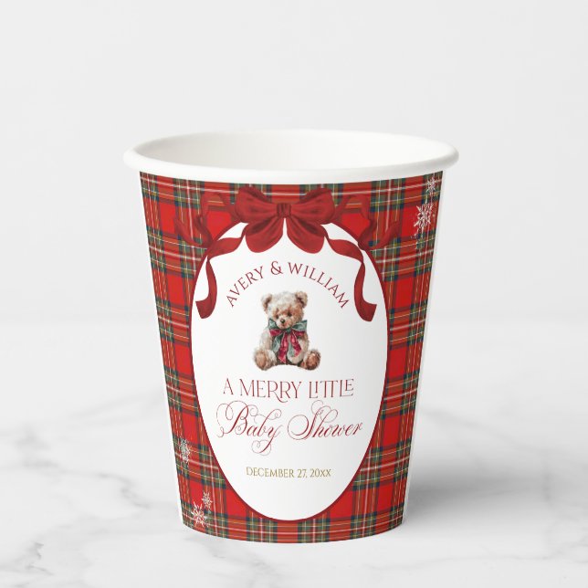 Merry Little Red Bow Christmas Plaid  Paper Cups (Front)