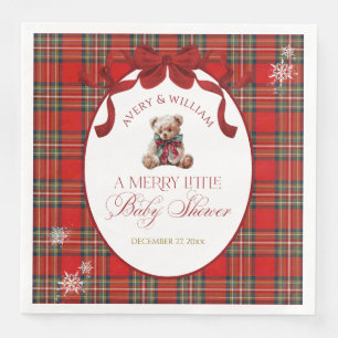 Merry Little Red Bow Christmas Plaid Paper Dinner Napkins
