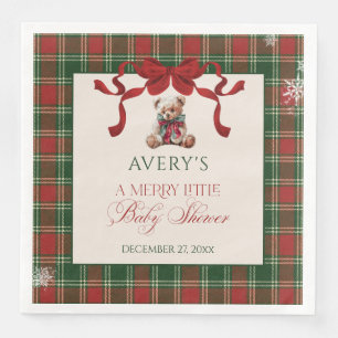 Merry Little Red Bow Christmas Plaid Paper Dinner Napkins
