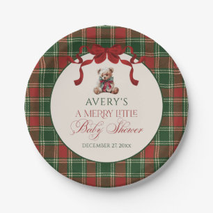 Merry Little Red Bow Christmas Plaid Paper Plates