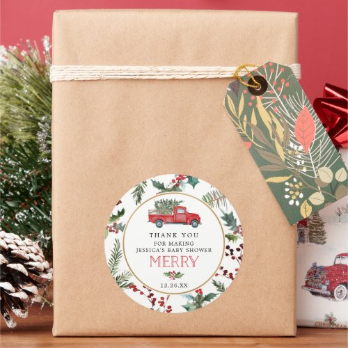 Merry Little Red Truck Baby Favor Stickers