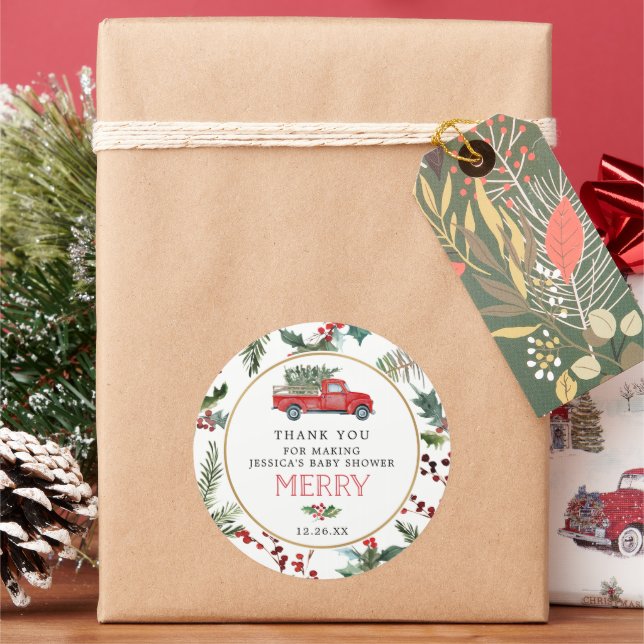 Merry Little Red Truck Baby Favor Stickers (Holiday)