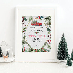 Merry Little Red Truck Baby Shower Welcome Sign