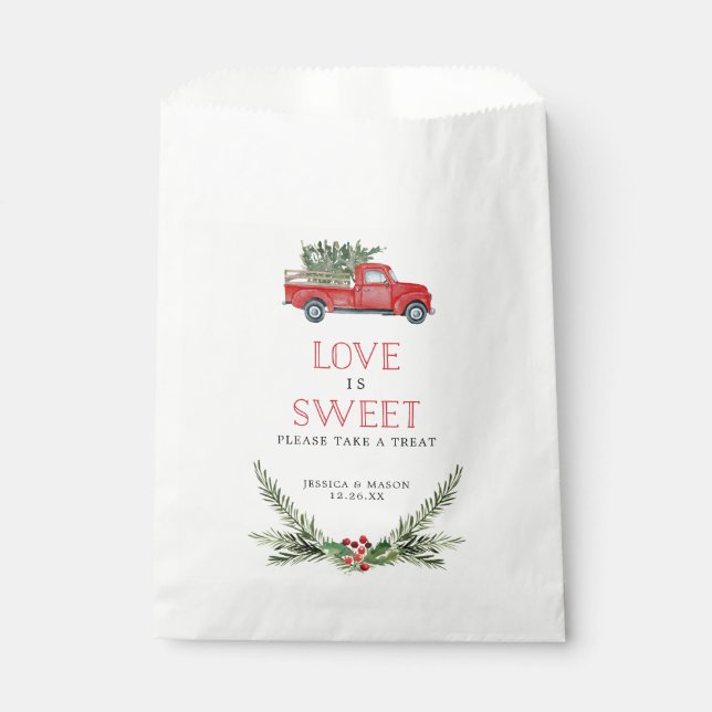 Merry Little Red Truck Love is Sweet Favors Bag (Front)