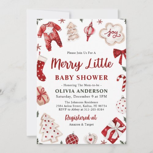 Merry Little Red Winter Xmas Christmas Baby Shower Invitation