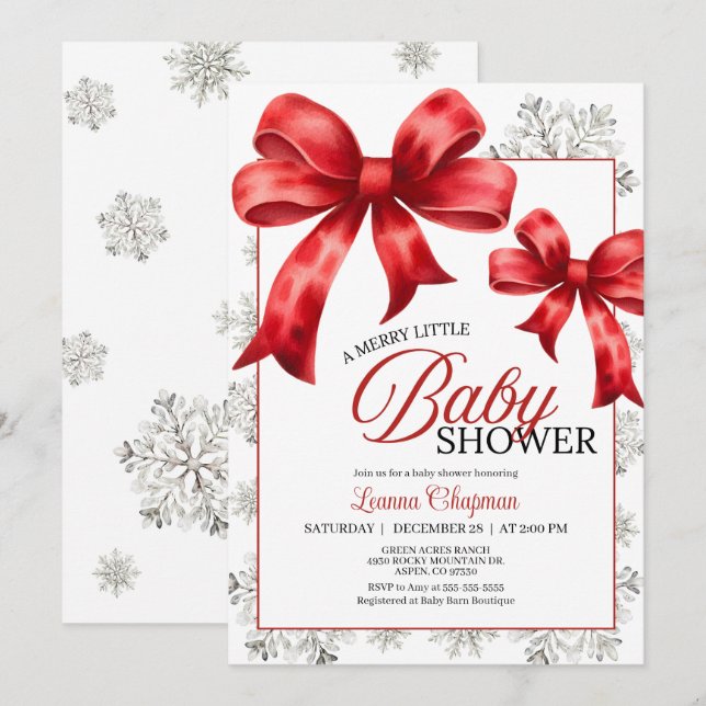 Merry little Snowy Winter Baby Shower Invitation  (Front/Back)