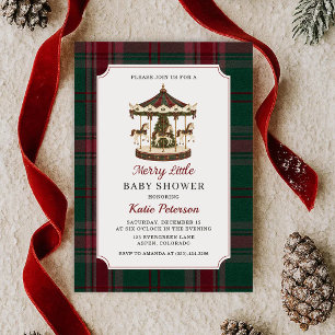 Merry Little Tartan Carousel Christmas Baby Shower Invitation