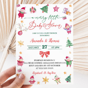 Merry Little Watercolor Baby Shower Invitation