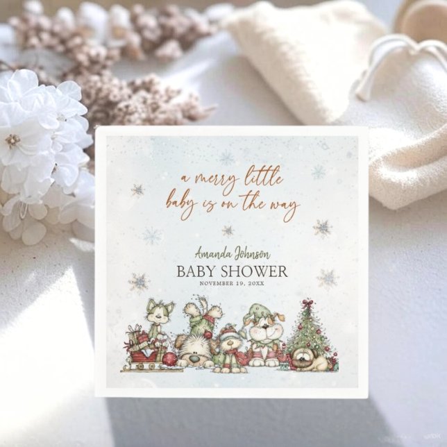 Merry Little Winter Puppy Christmas Baby Shower Napkins (Creator Uploaded)