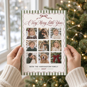 Merry Little Year Sage Bow Christmas Photo Collage Holiday Card