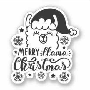 Merry Llama Christmas Black White Cartoon Holidays Sticker