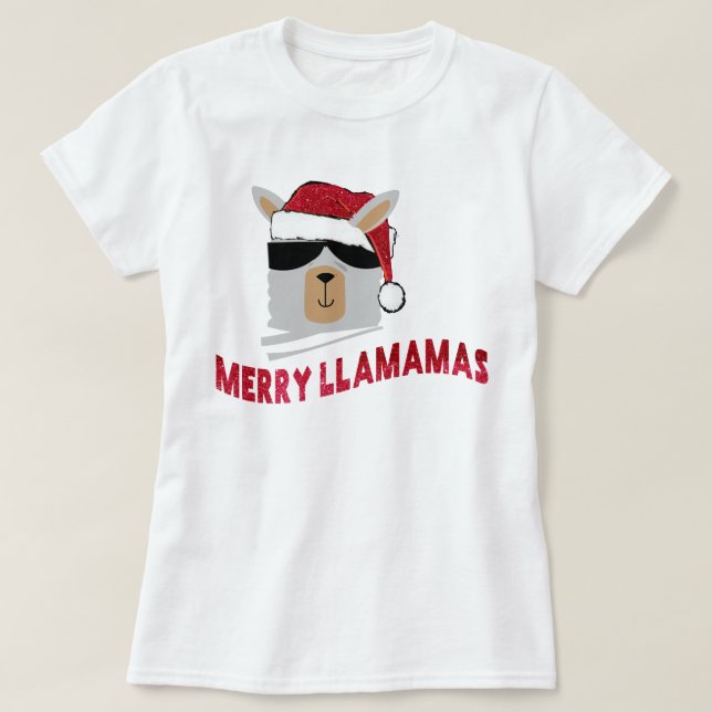 "Merry Llamamas" Christmas Llama T-Shirt - Custom (Design Front)
