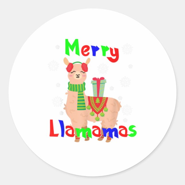 Merry Llamas Christmas Classic Round Sticker (Front)
