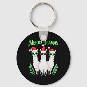 Merry Llamas Funny Christmas Llama Animal Holiday Keychain