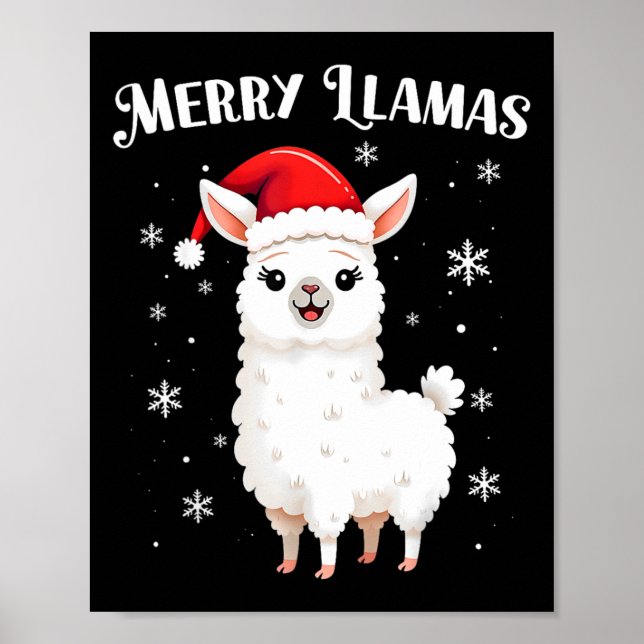 Merry Llamas Funny Christmas Llama Animal Holiday  Poster (Front)