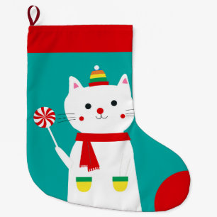 Merry Lollipop Personalized Kitty Cat Large Christmas Stocking