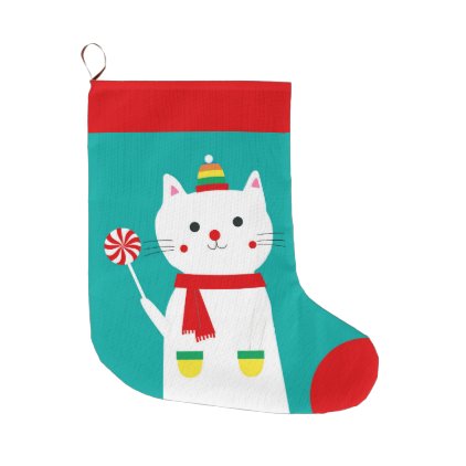 Merry Lollipop Personalized Kitty Cat Large Christmas Stocking