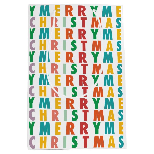 MERRY LOVE JOY | COLORFUL CHRISTMAS MEDIUM GIFT BAG (Front)