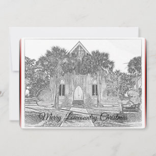 Merry Lowcountry Christmas Bluffton Church Sketch Holiday Card