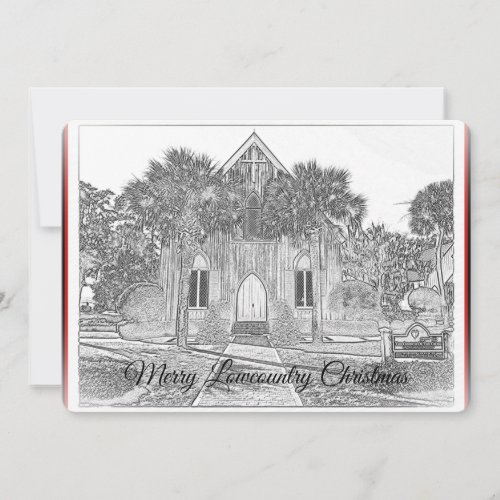 Merry Lowcountry Christmas Bluffton Church Sketch  Holiday Card