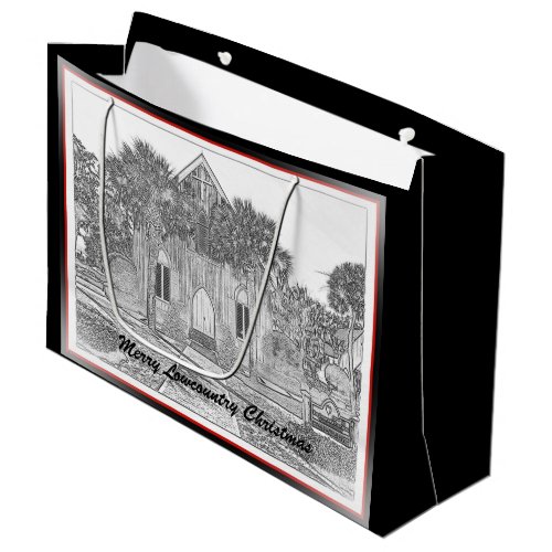 Merry Lowcountry Christmas Bluffton Church Sketch  Large Gift Bag