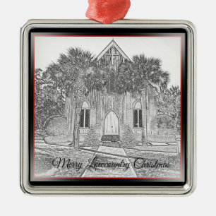 Merry Lowcountry Christmas Bluffton Church Sketch  Metal Ornament